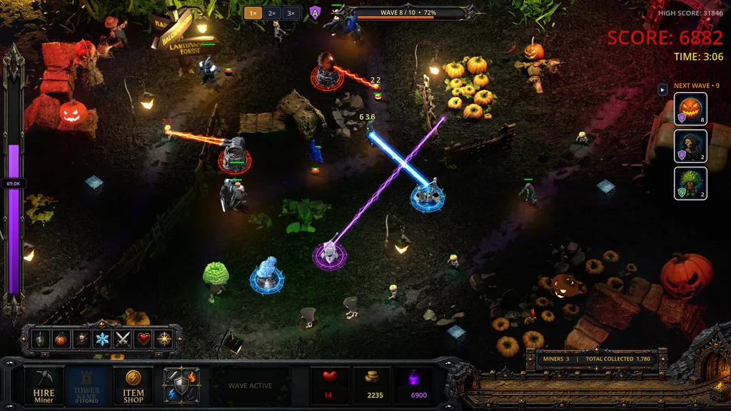 Elemental beams converging on a single target